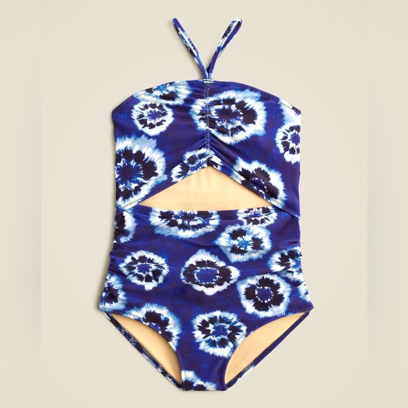 NWT Girls' ruched one-piece swimsuit with UPF 50+